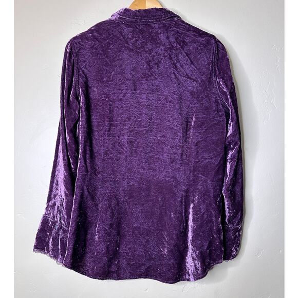 J.Jill Plum Velvet Long Sleeve Shirt Dainty Lace Trim Accent MEDIUM - Picture 6 of 6